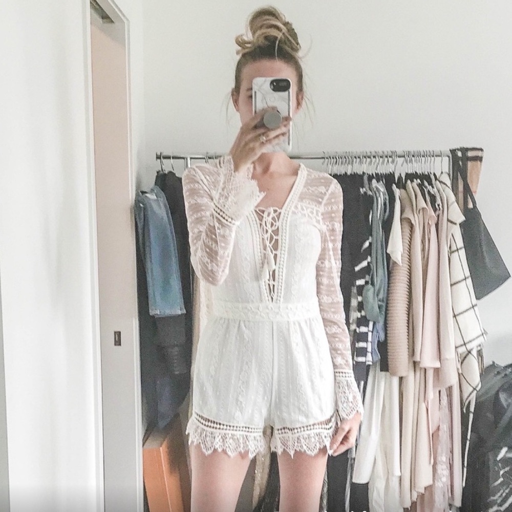 White Saylor Long Sleeve Lace Romper